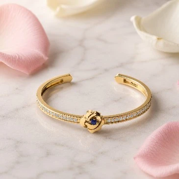 Rose Flower Blue Sapphire Gold Plated Bracelet