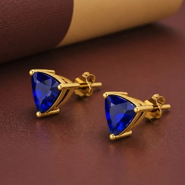 Trillion Blue Sapphire Silver Stud Earrings