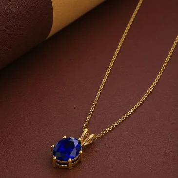 Sparkling Oval Blue Solitaire Gold Plated Halo Pendant