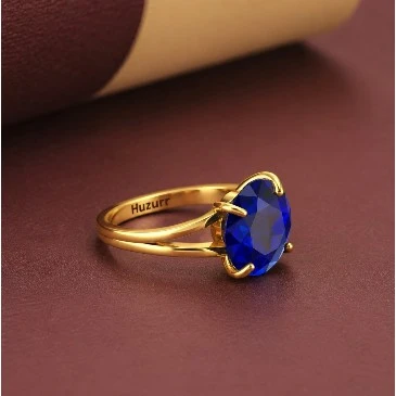 Round Blue Sapphire Gold Filled Classic Solitaire Ring