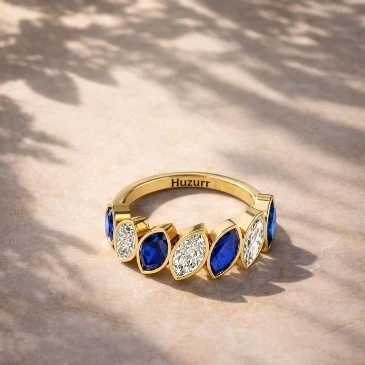 Marquise Blue Sapphire Diamond Eternity Band Ring For Men