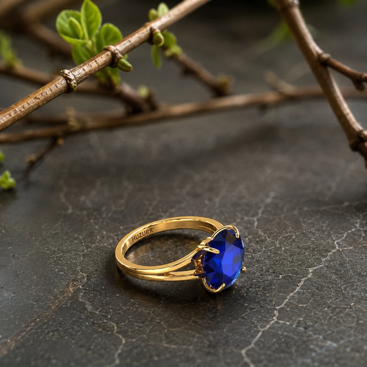 Round Blue Sapphire Gold Filled Split Shank Ring