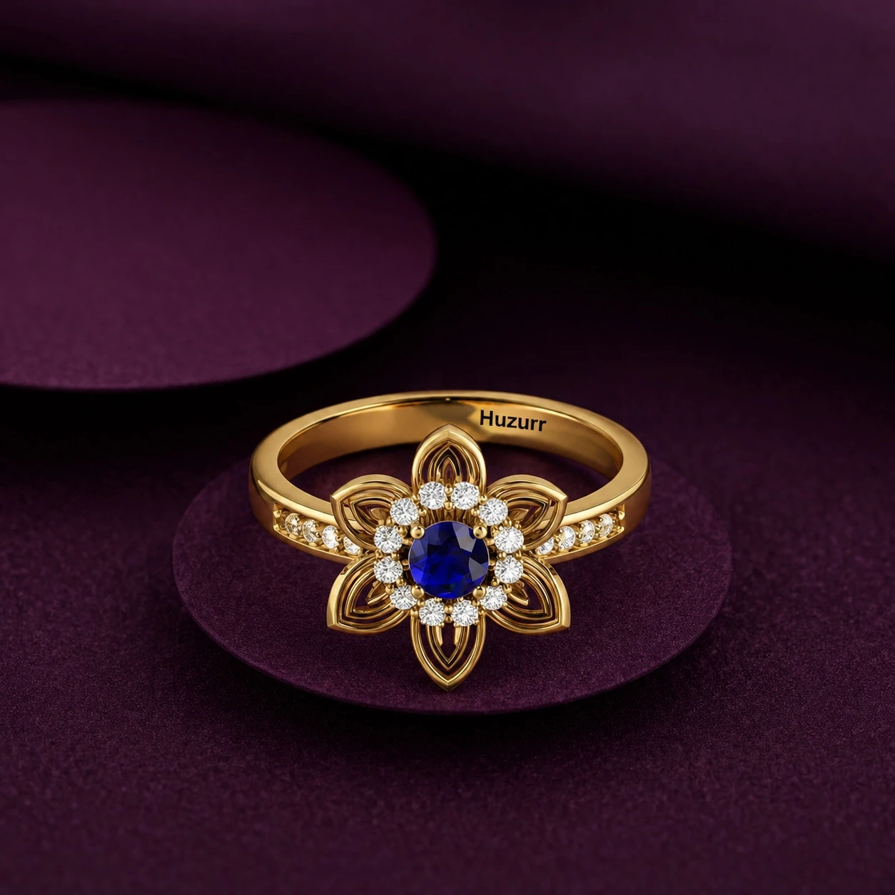 Blue Sapphire Sun Flower Gold Plated Ring