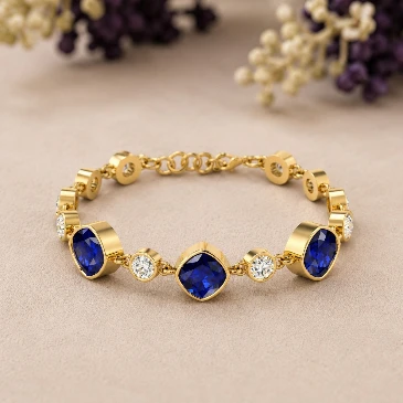 Gold Filled Blue Sapphire Chain Tennis Bracelet