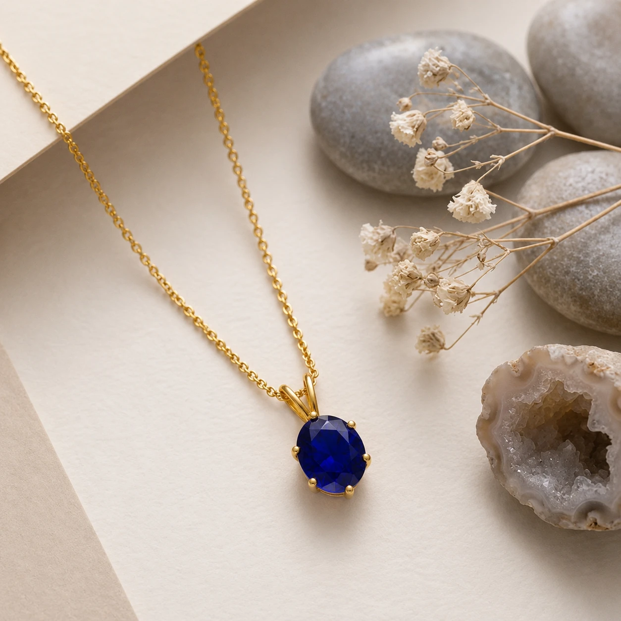 Blue Solitaire Halo Pendant