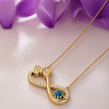 Blue Diamond Gold Plated Butterfly Infinity Pendant