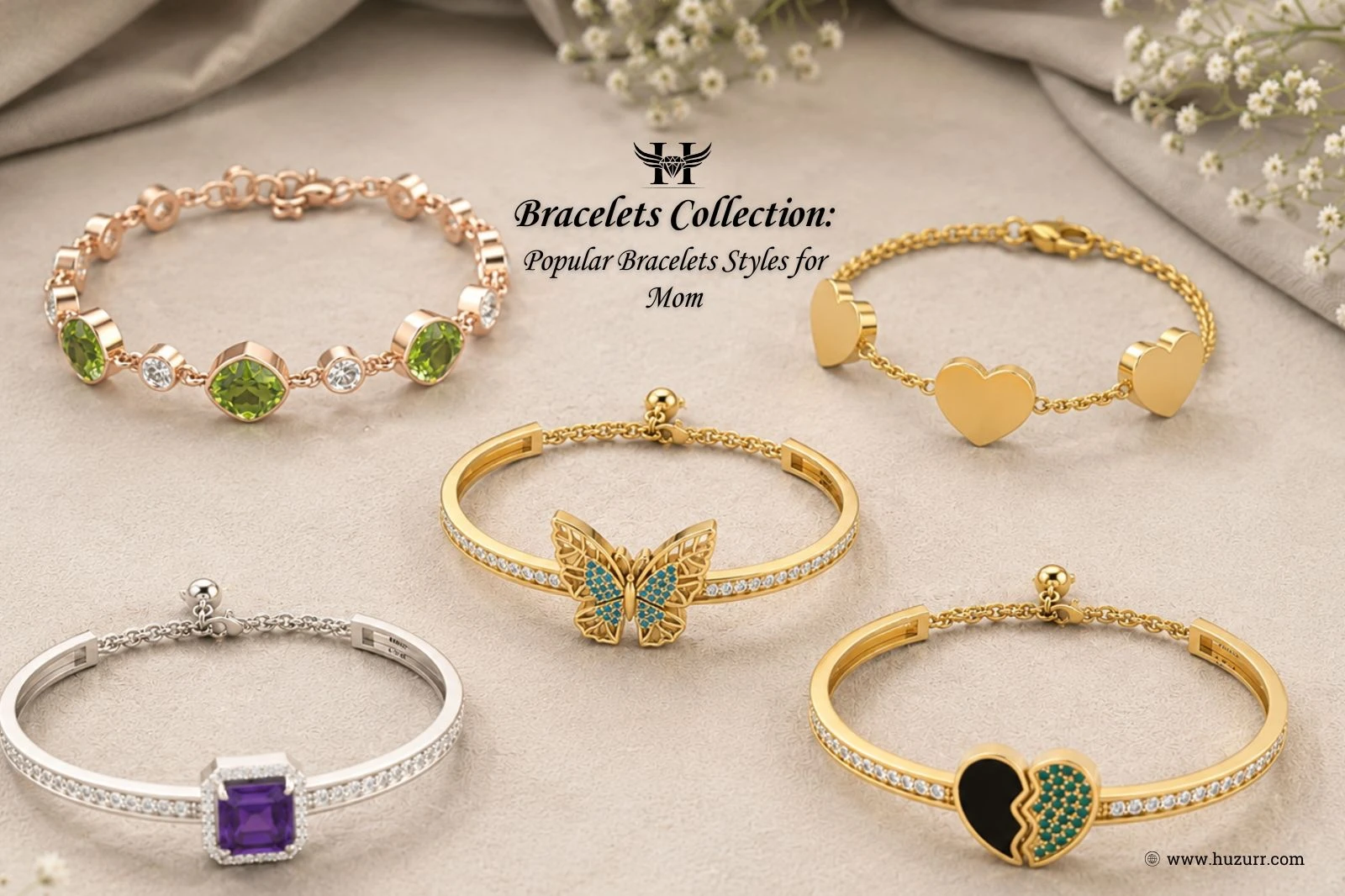 Birthstone bracelet, delicate chain bracelet, adjustable bolo bangle, and gemstone charms from the popular bracelets collection for mom.