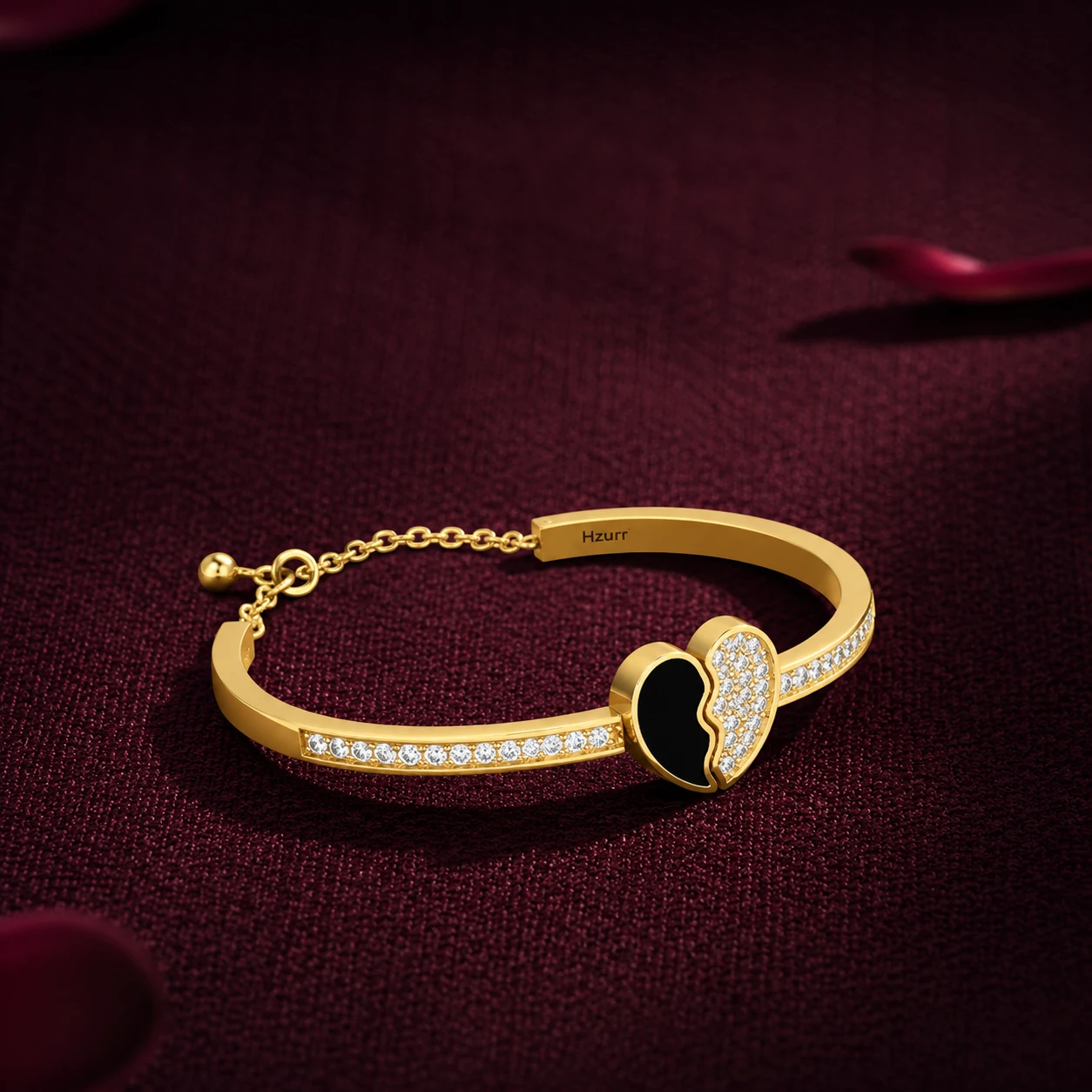 Broken Heart Diamond And Black Enamel Bracelet For April Born