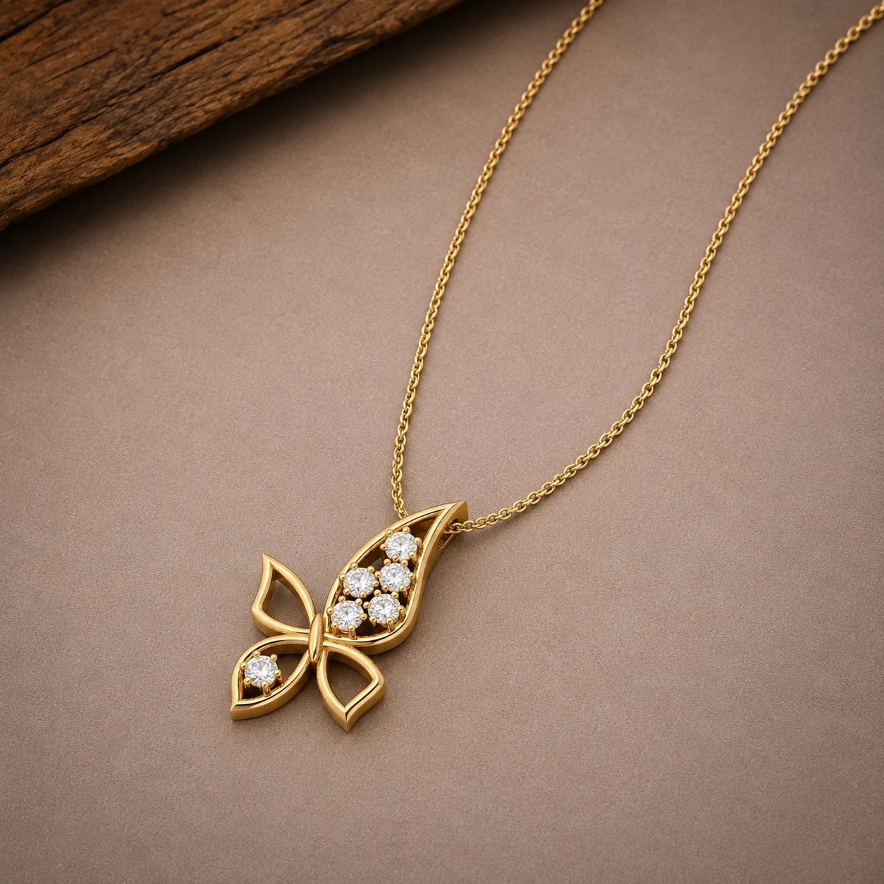 Butterfly Lab Created Diamond Gold Filled Pendant Necklace