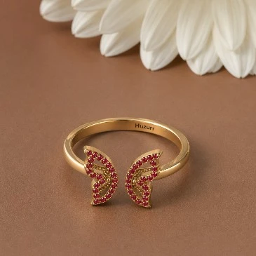 Round Ruby Open Butterfly Gold Plated Adjustable Ring
