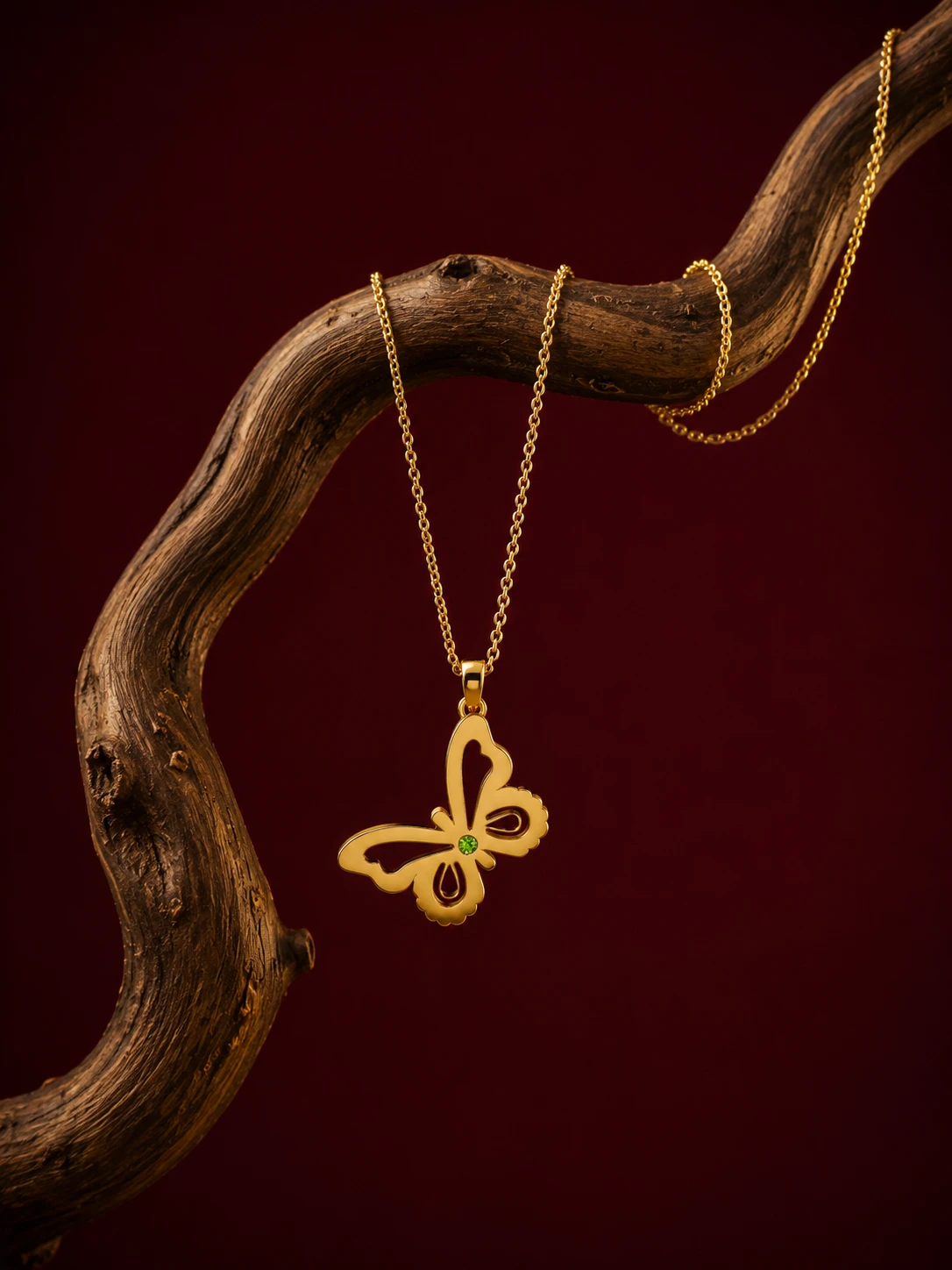 Gold Plated Butterfly Style Peridot Charm Pendant