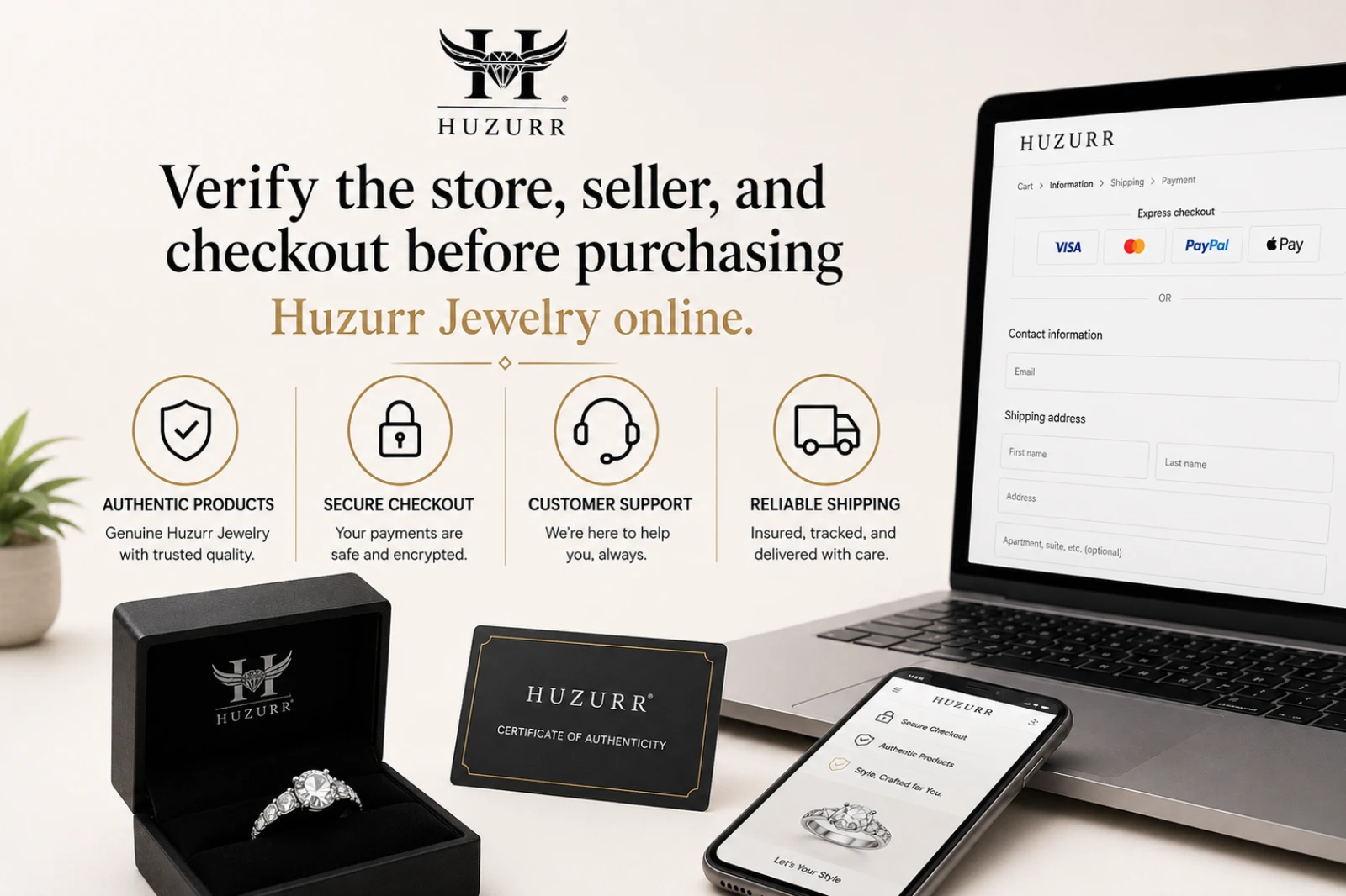 Buy authentic Huzurr Jewelry through verified official stores and secure checkout