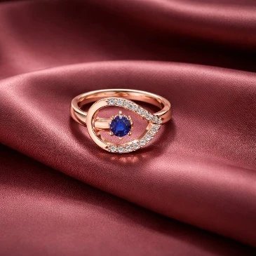 Curved Diamond Ring in Blue Sapphire