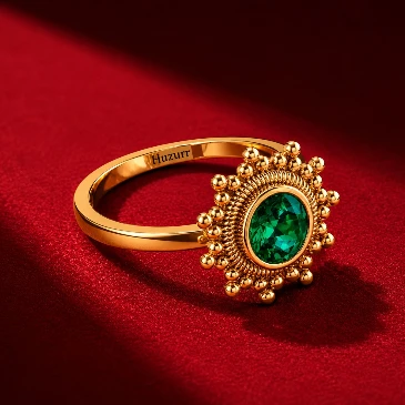 Celestial Emerald Sparkling Sun Gold Plated Ring