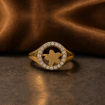 Celestial Star Diamond Halo Gold Plated Signet Ring