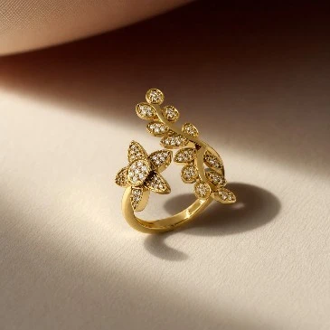 Gold Plated Celestial Star leaf Diamond Ring
