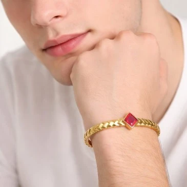 Chevron Handcuff Princess-Cut Ruby Bracelet for Men