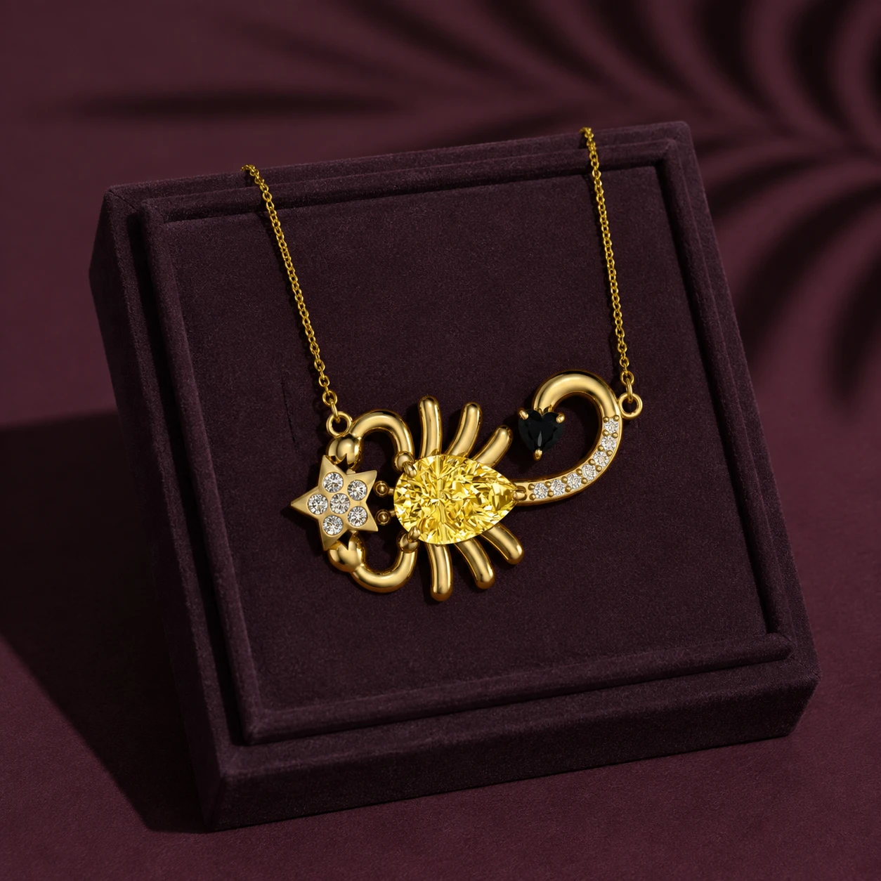 Citrine And Diamond Gold Filled Scorpion Pendant