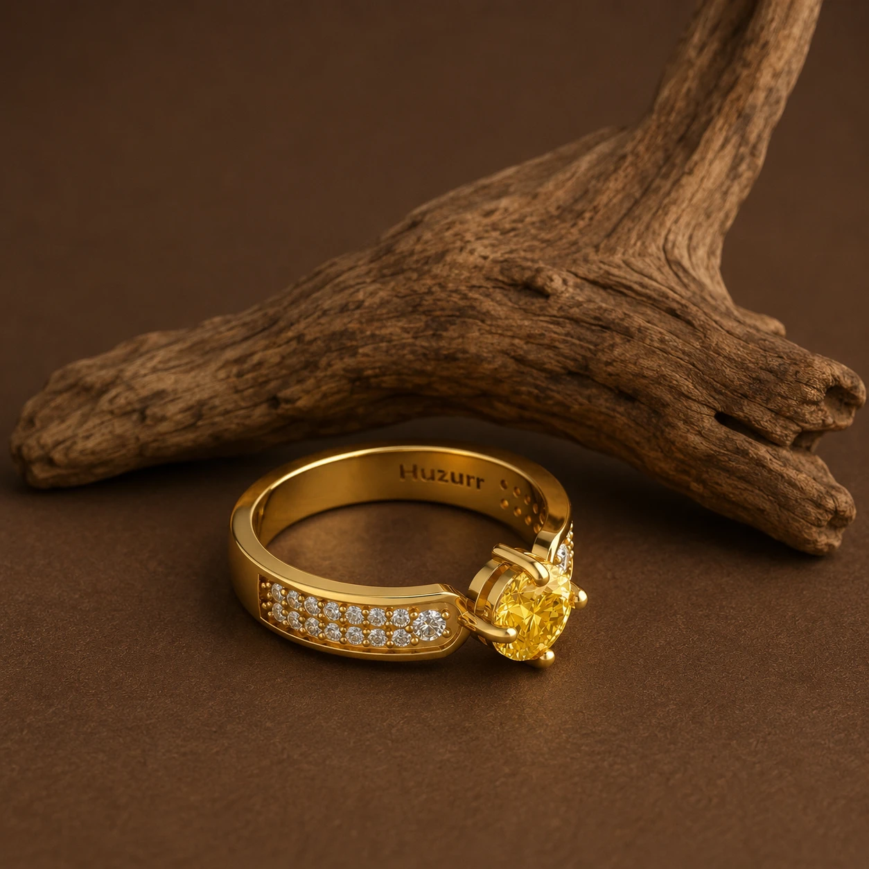 Citrine And Diamond Gold Plated Solitaire Ring for leo