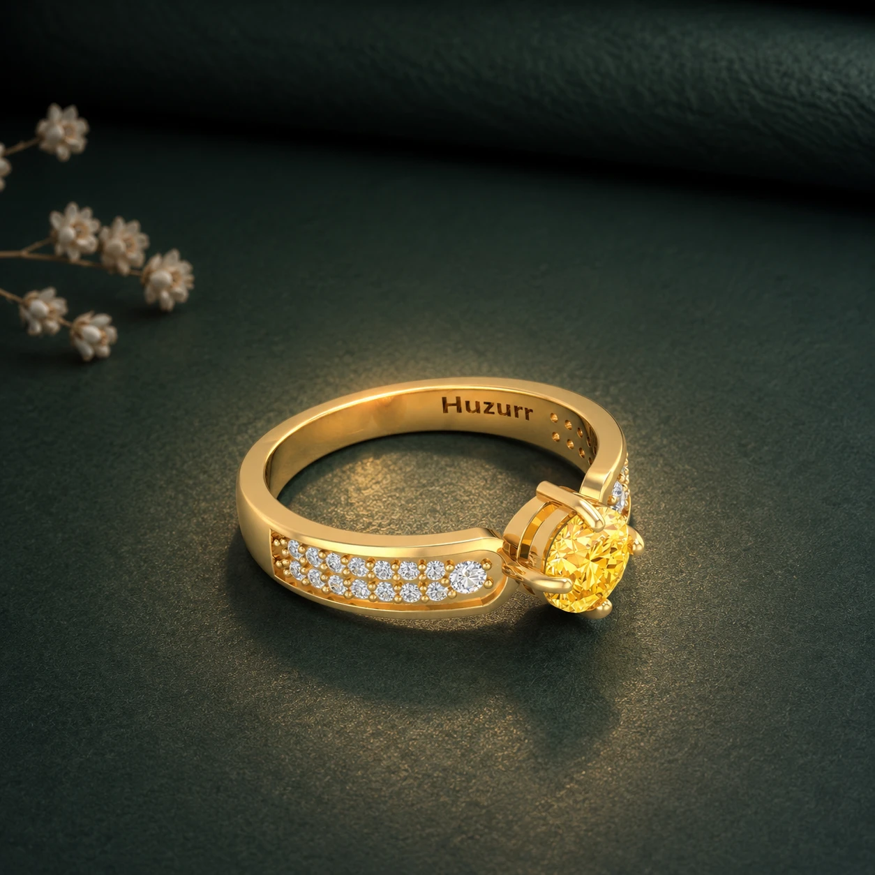 Citrine and Diamond Solitaire Ring