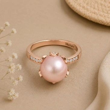 Classy Round Akoya Pearl With Moissanite Vintage Ring in Rose Gold Plating