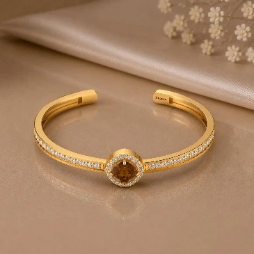 Gold Plated Cushion Square Coffee Diamond Cuff Bracelet