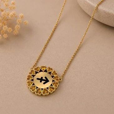 Gold Plated Sagittarius Sign Heart Cut Coffee Diamond Halo Pendant