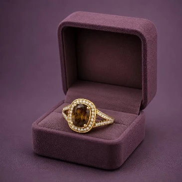 Cushion-Cut Coffee Diamond Gold Plated Solitaire Ring