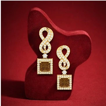 Princess-Cut Coffee Diamond Infinity Drop Earring