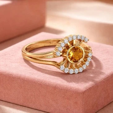 Round Coffee Diamond Sun Rays Style Ring For Men