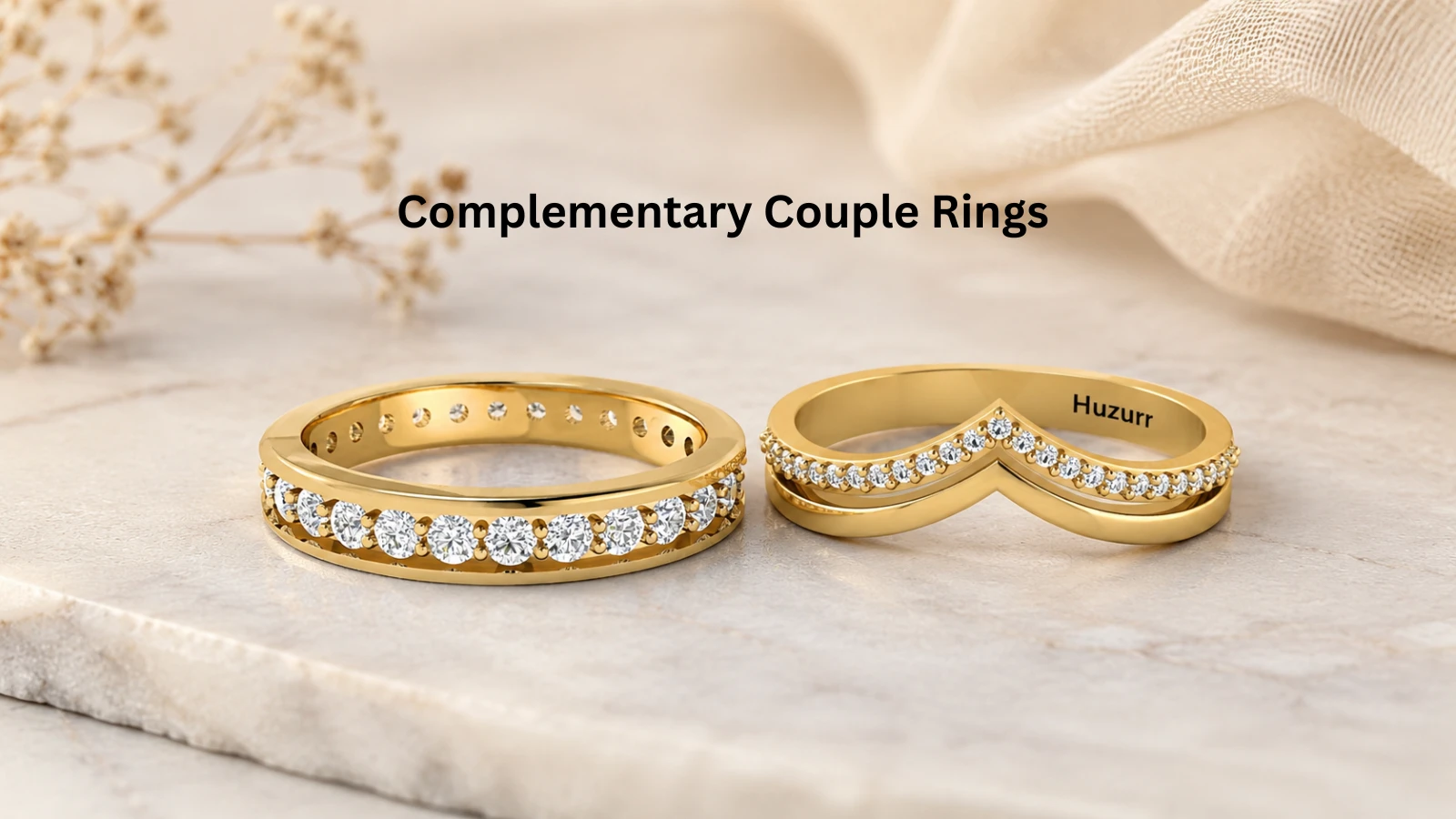 complementary couple ring with diamond in simple band and curved band style