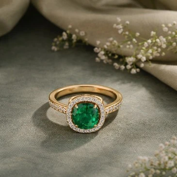 Cushion-Cut Emerald Eternity Halo Ring