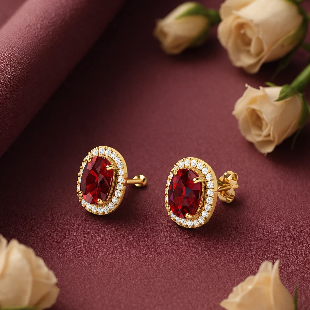 cushion-garnet-diamond-stud-earrings