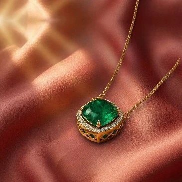 Cushion Square Halo Emerald Gold Plated Pendant