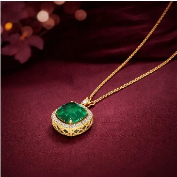Cushion Square Halo Emerald Pendant