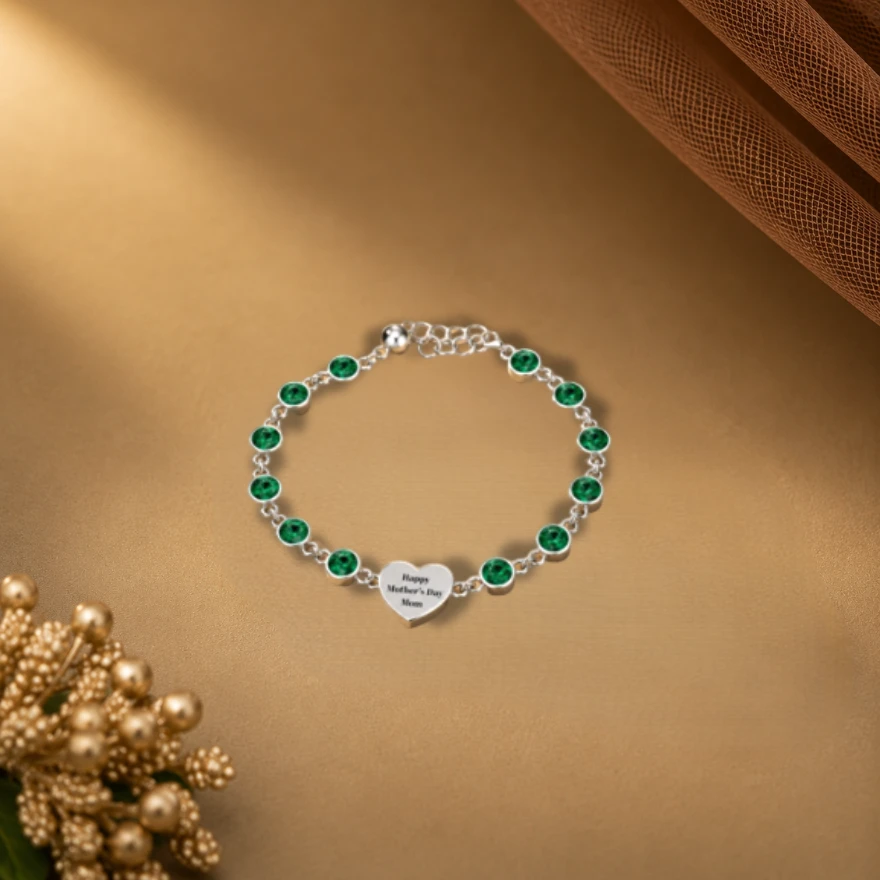 925 sterling silver chain bracelet customized with small emerald charms for a personalized Mother's Day gift