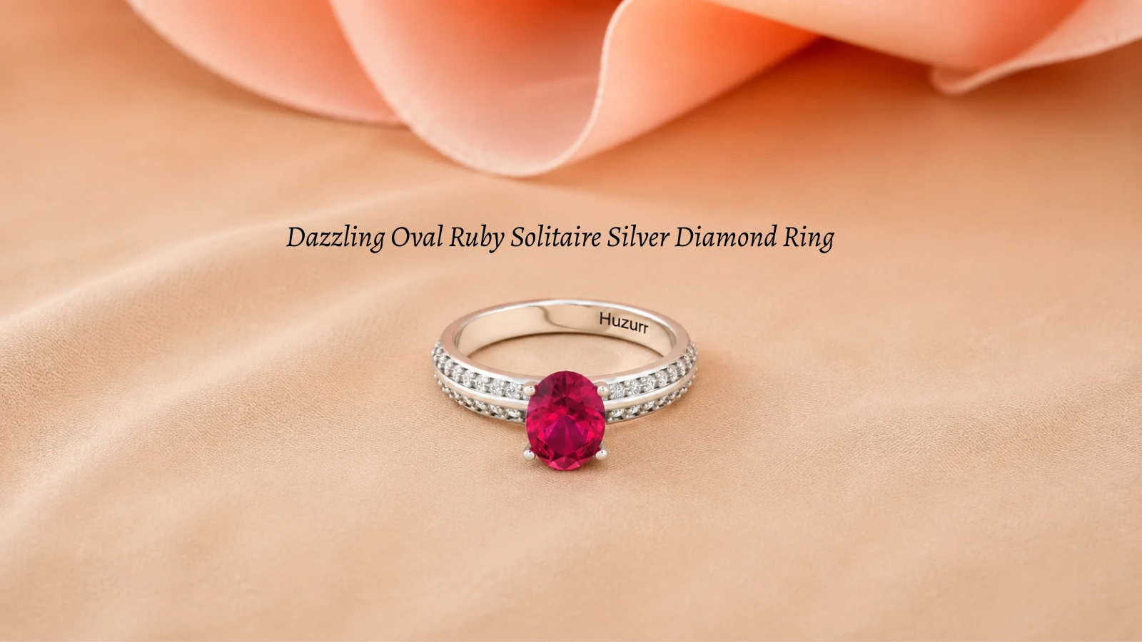 Dazzling oval ruby solitaire silver diamond ring