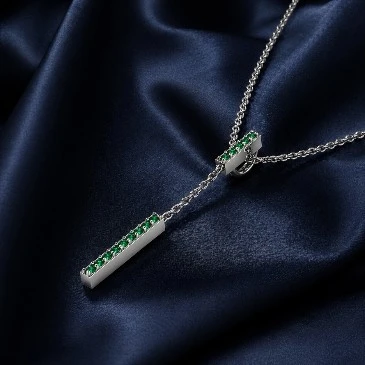 Designer Emerald Drop Silver Stick Pendant