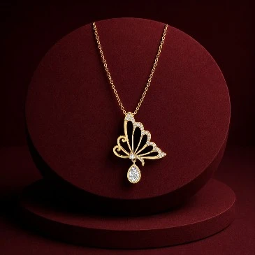 Diamond Gold Filled Black Enamel Butterfly Pendant