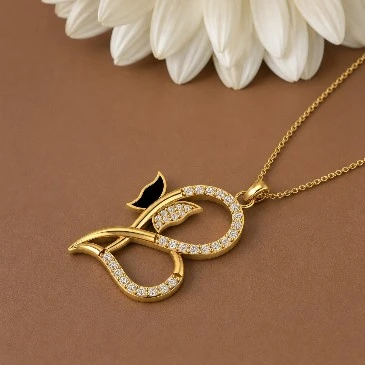 Diamond And Black Enamel Gold Plated Butterfly Heart Necklace