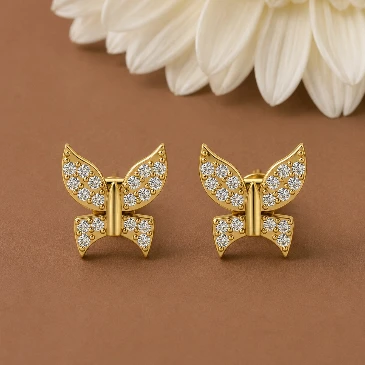 Butterfly Diamond Stud Gold Plated Earrings