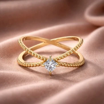 Princess-Cut Diamond Criss Cross Stackable Ring For Men