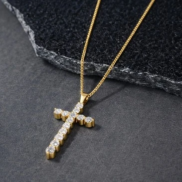 Round Diamond Dotted Cross Pendant For Men