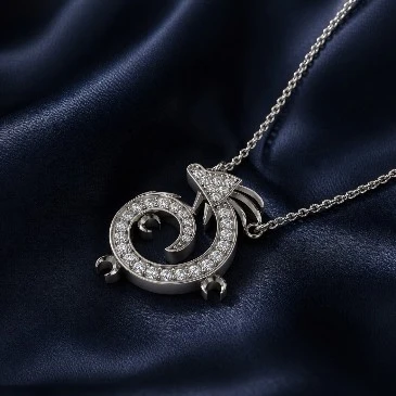 Diamond Fiery Spiral Dragon Sterling Silver Pendant