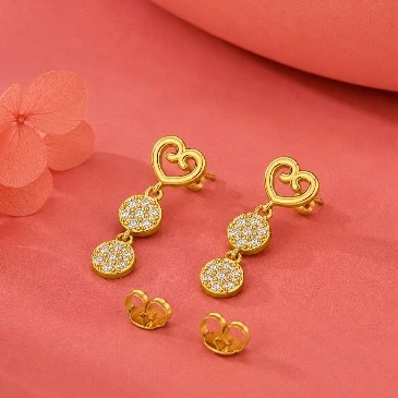 Gold Plated Heart Drops & Danglers Diamond Halo Earrings