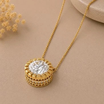 Milgrain Style Round Diamond Gold Plated Halo Pendant