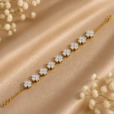 Gold Filled Lab-Created Diamond Heart Flower Chain Tennis Bracelet