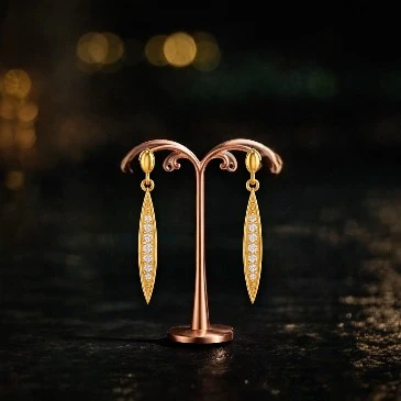 Leaf Shaped Dangle Diamond Earrings