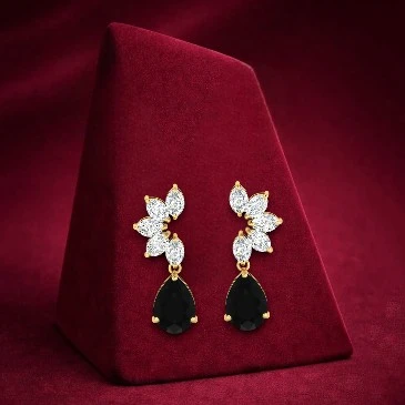 Tear Drop Black & White Diamond Earrings