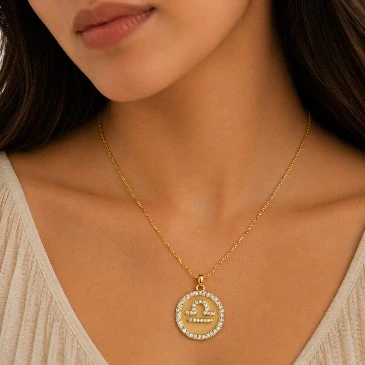 Diamond Libra Zodiac Sign Coin Pendant